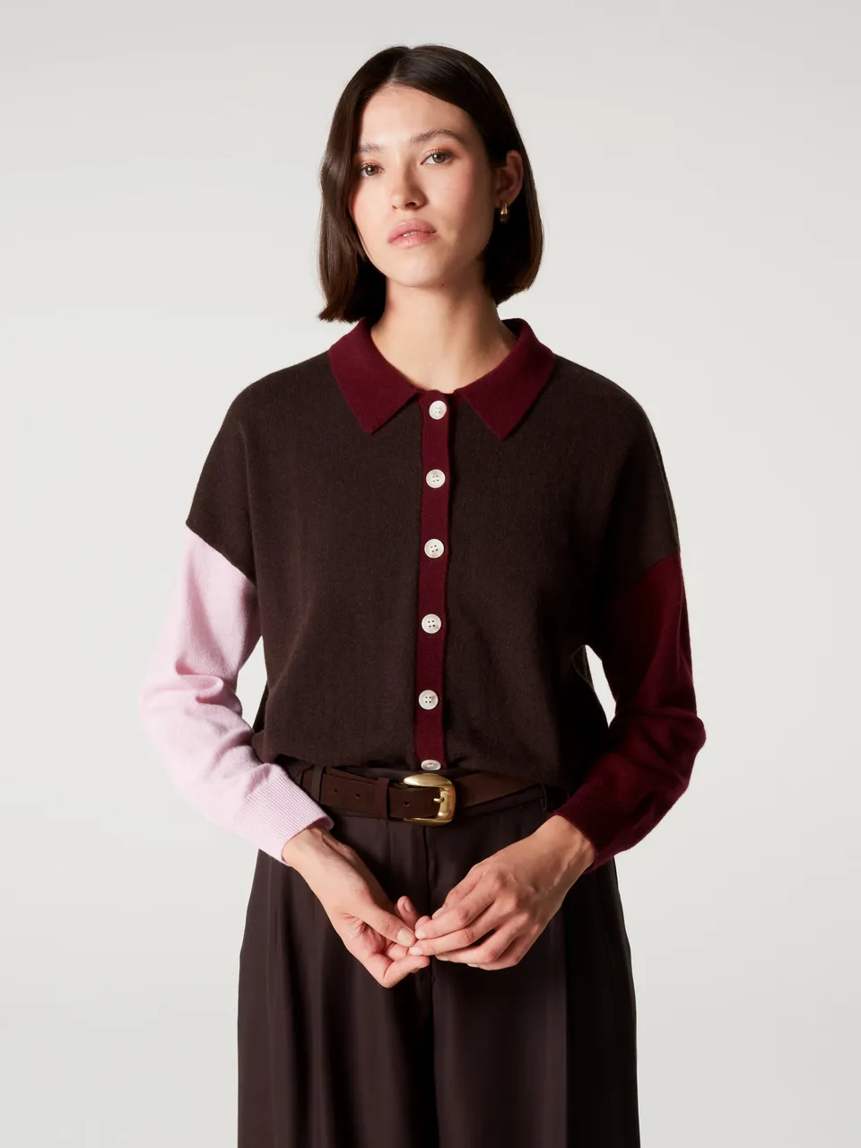 absolut-majura-fancy-kaschmir-polo-hemd-damen-bicolor-braun image 1