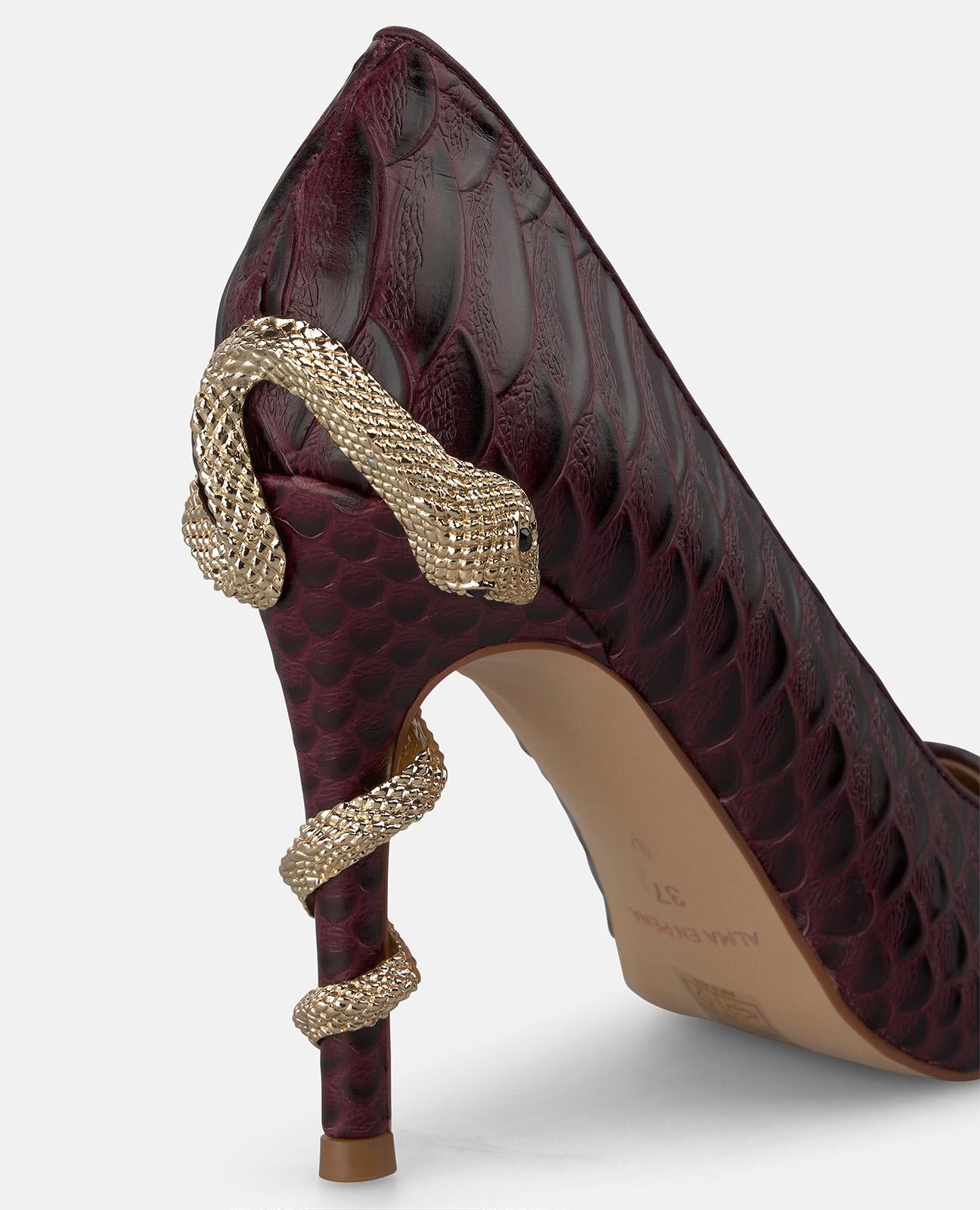 alma-en-pena-leder-pumps-snake-print-10-cm-stiletto-bordeaux image 4
