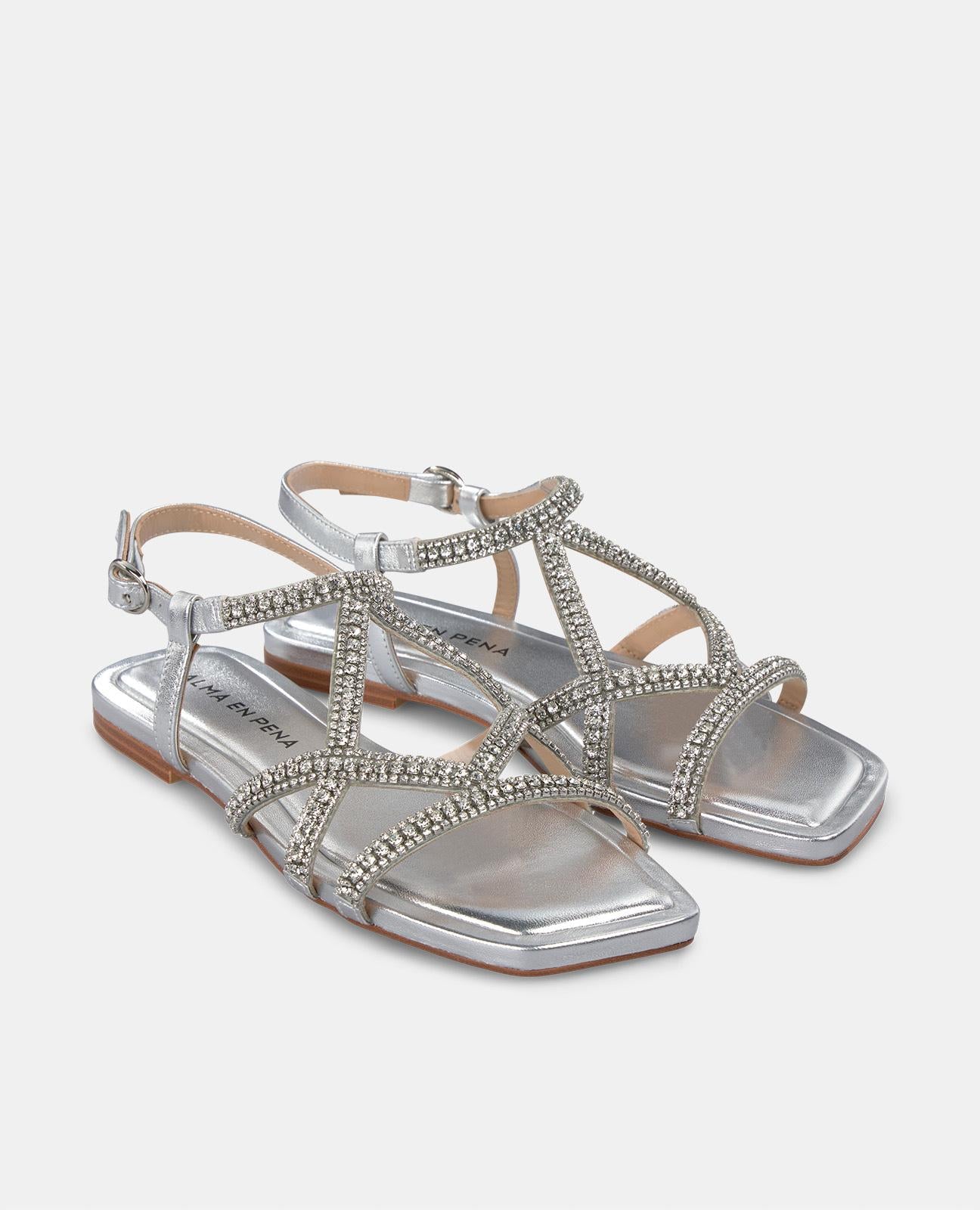 alma-en-pena-kreuz-sandalette-silber-mit-strass-flach-1-cm image 2
