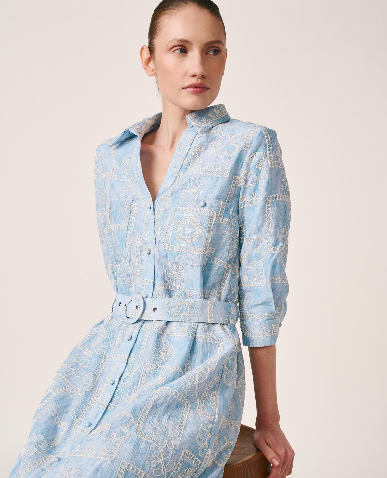 alma-en-pena-midi-kleid-stickerei-pailletten-blau-mit-raffia-g-rtel image 4