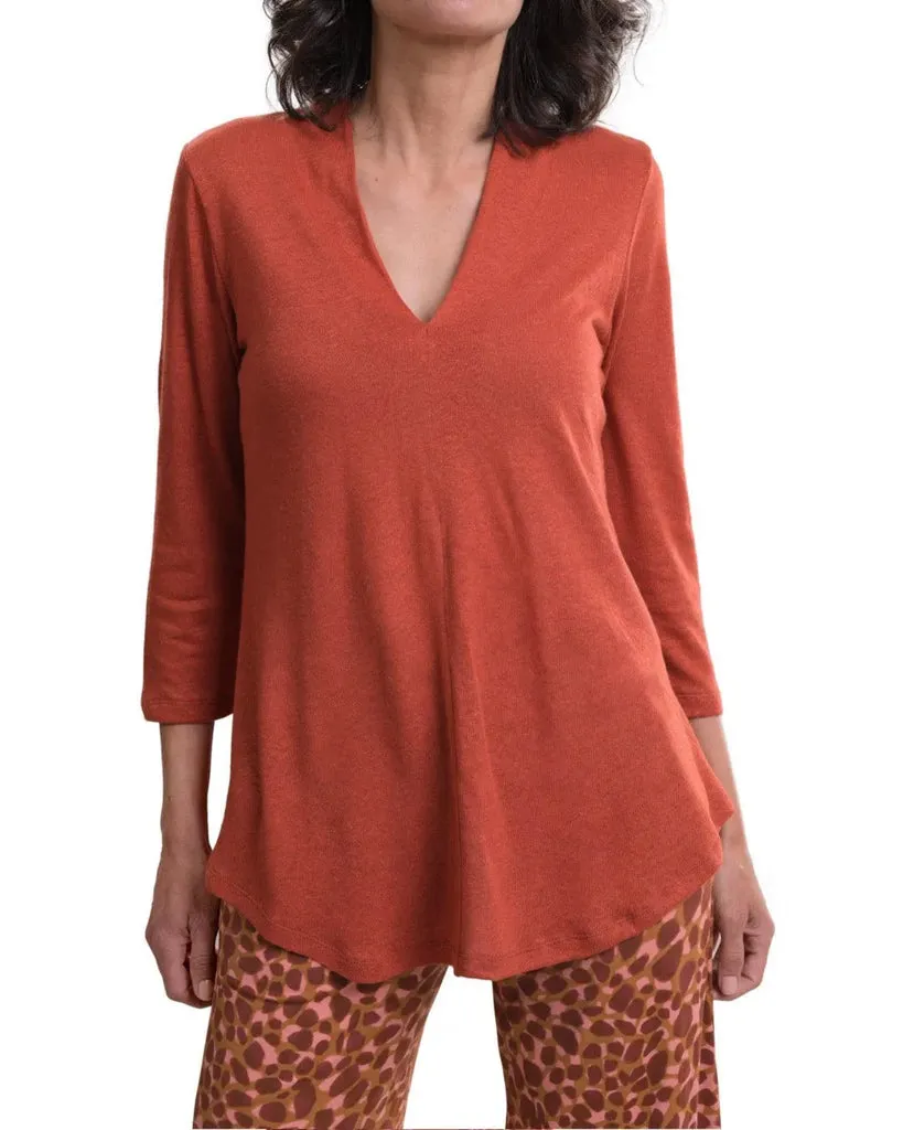 alembika-essential-linen-v-ausschnitt-top-damen-orange image 1