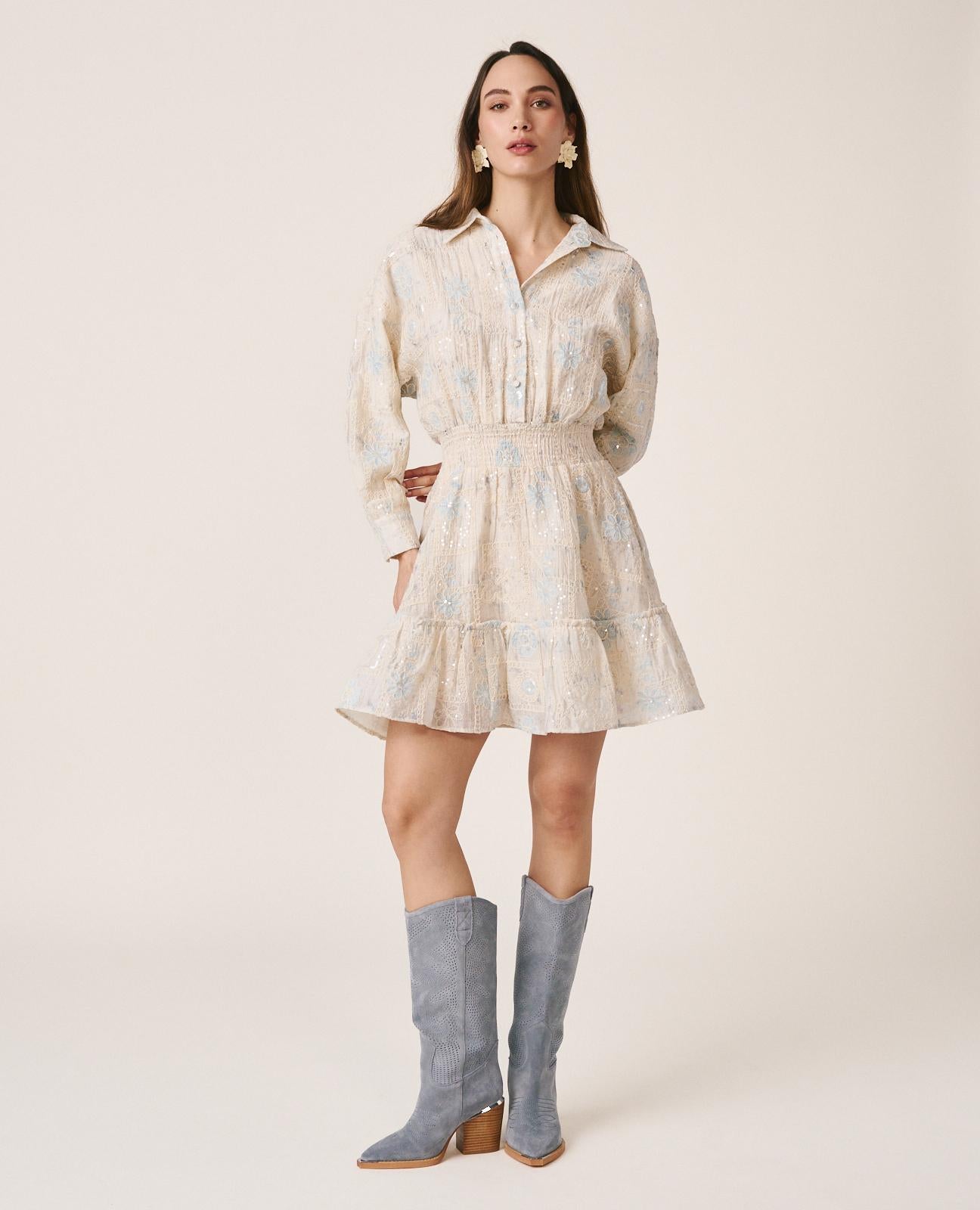 alma-en-pena-minikleid-mit-pailletten-stickerei-blau image 3