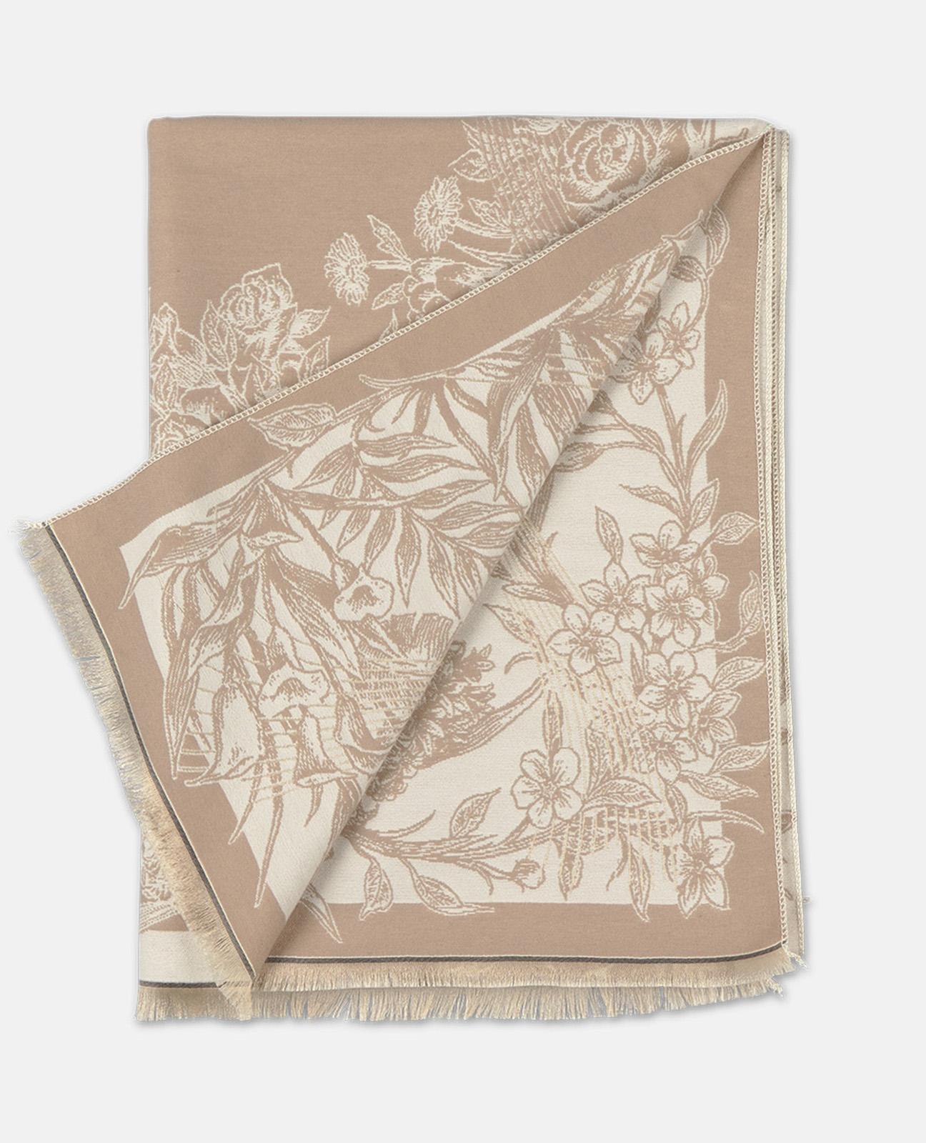 alma-en-pena-wendeschal-mit-blumenmuster-und-fransensaum-in-beige image 1