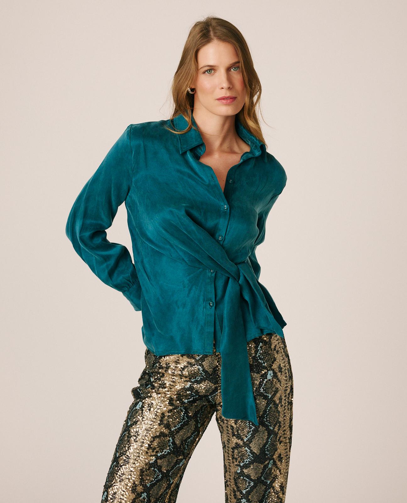 alma-en-pena-satinbluse-hemdstil-aus-lyocell-satin-petrol image 2