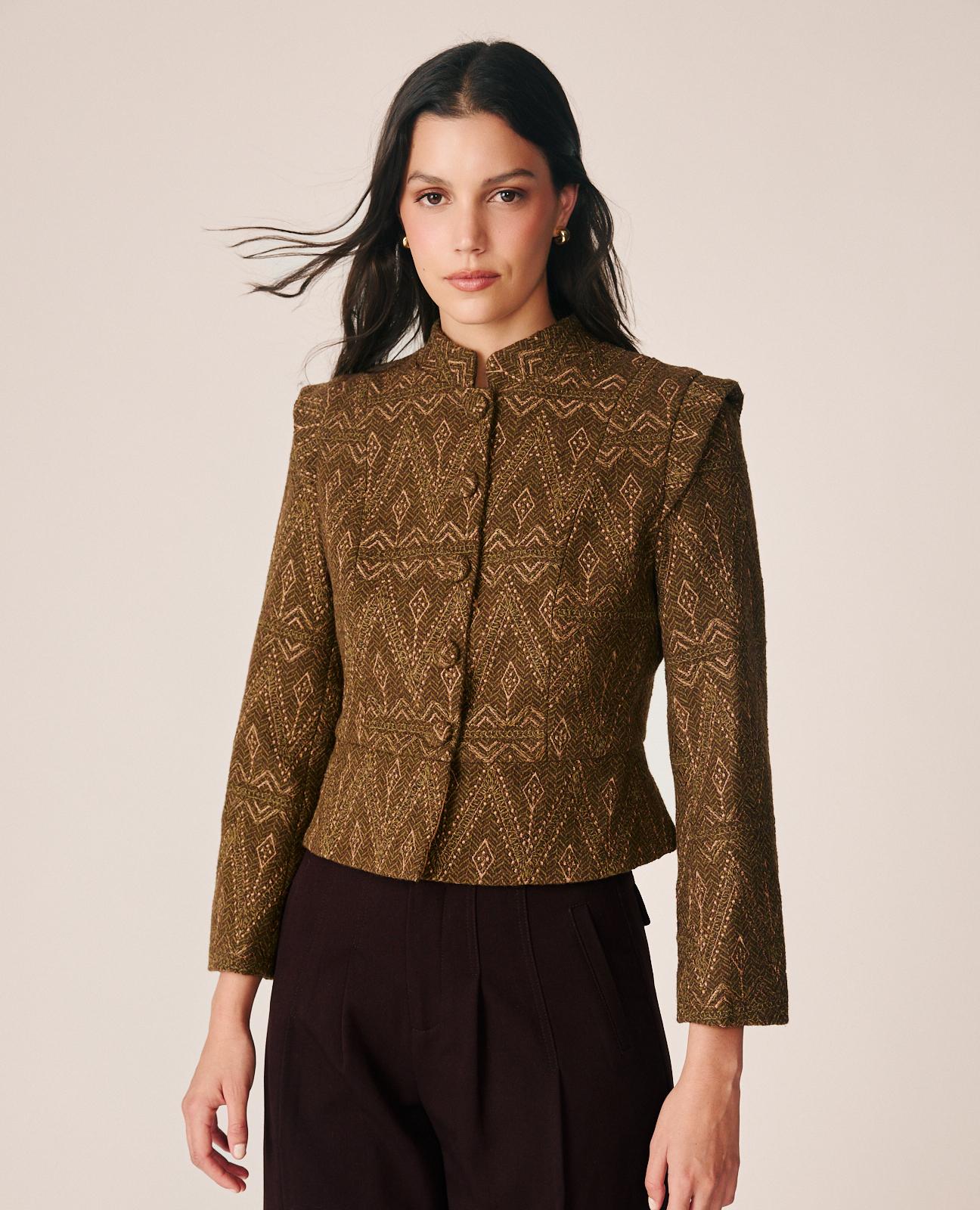 alma-en-pena-jacquard-jacke-mit-geometrie-print-khaki image 7