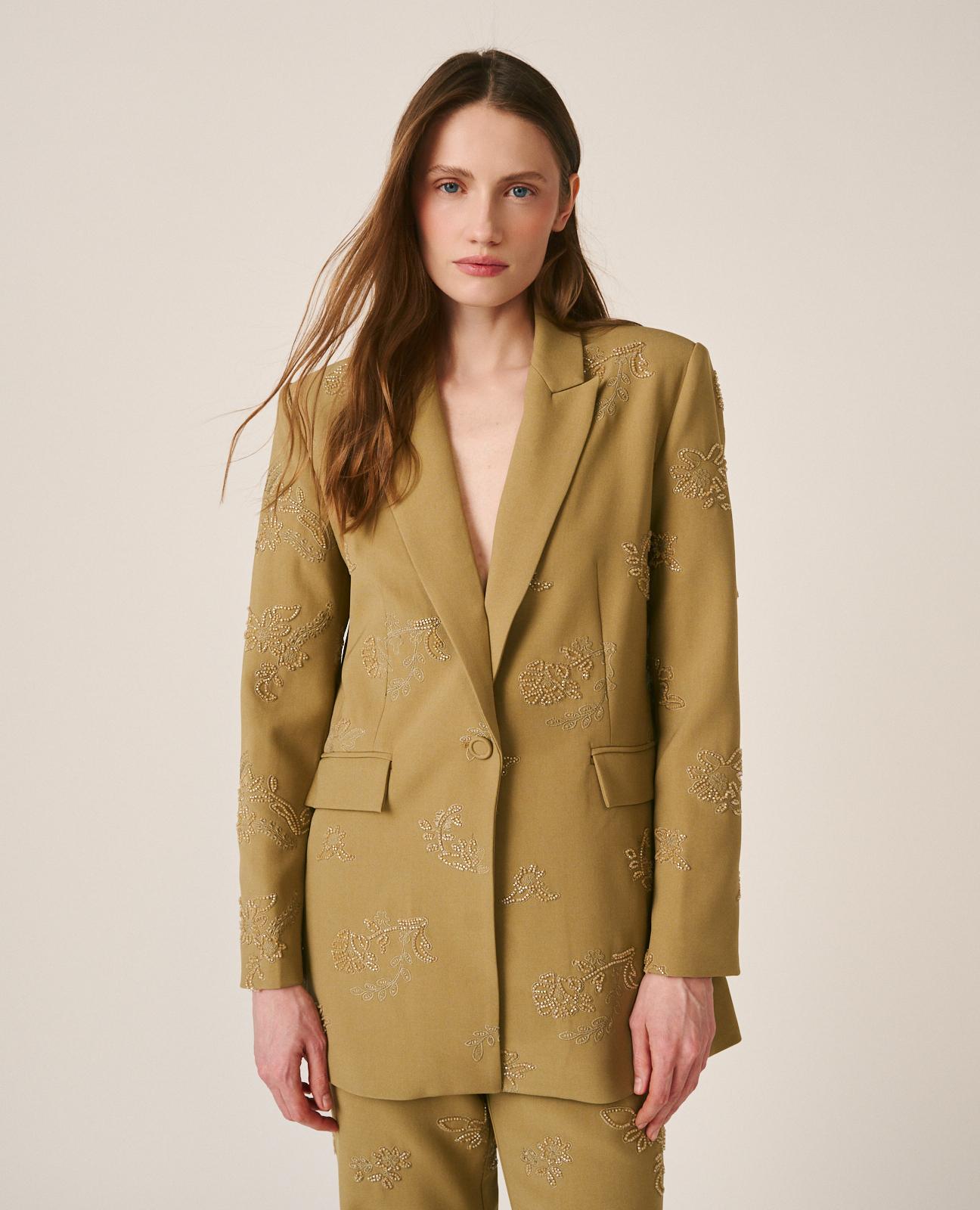 alma-en-pena-crepe-blazer-caqui-lang-mit-knopfverschluss image 3