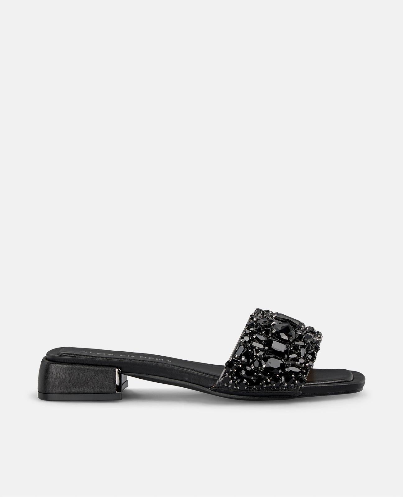 alma-en-pena-54108-flache-sandale-mit-strass-schwarz-eckige-zehe-3-5-cm-absatz image 1