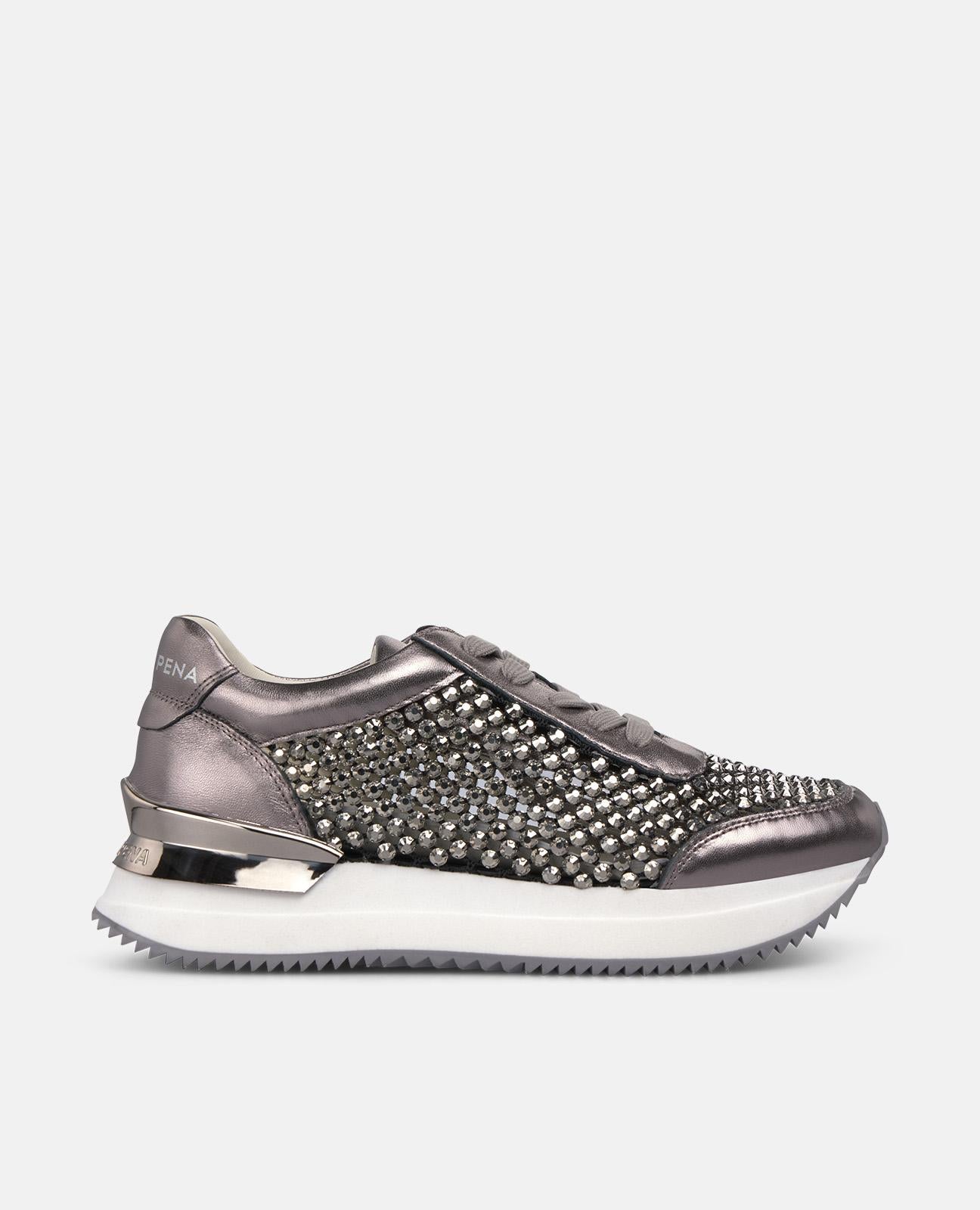 alma-en-pena-sneaker-plateau-silber-metallic-mesh-strass-4-5-cm image 1