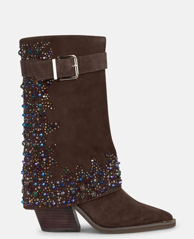 alma-en-pena-stiefelette-cowboy-braun-mit-strass-und-blockabsatz-8-cm image 1