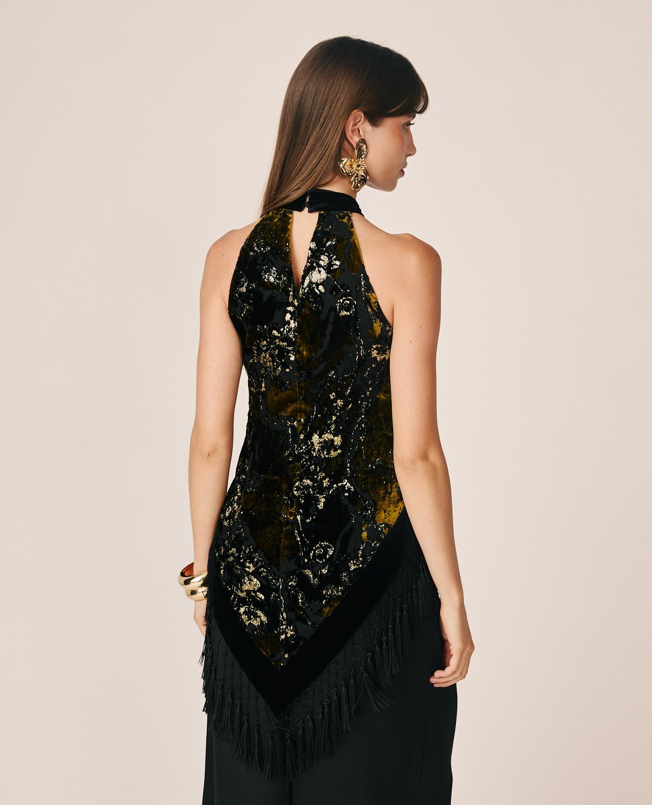 alma-en-pena-abstract-printed-halter-top-schwarz-devor-samt-top-mit-quasten image 7
