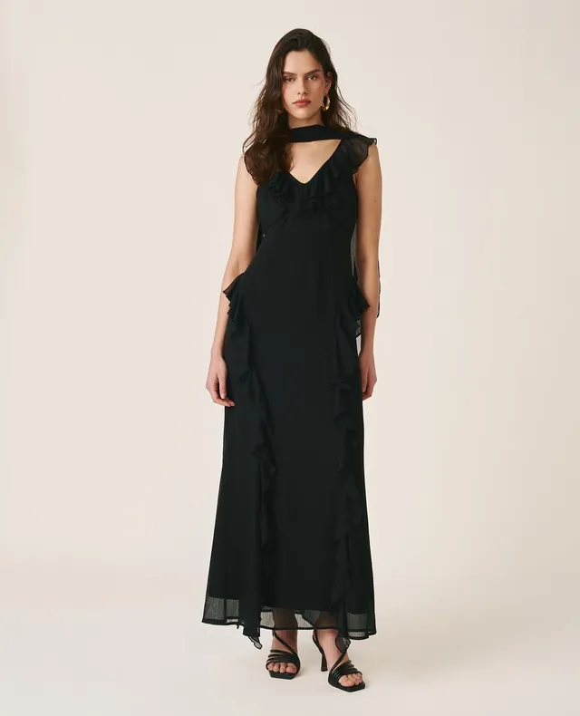 alma-en-pena-maxikleid-mit-r-schen-schwarz-inkl-tuch image 1