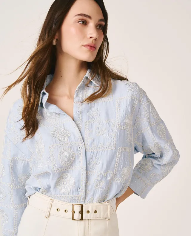 alma-en-pena-bestickte-bluse-mit-pailletten-viskose-blau image 1