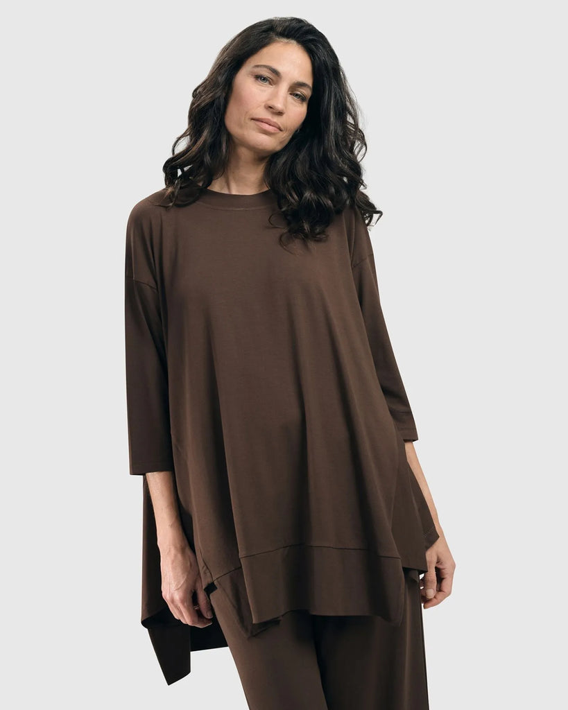 alembika-essential-oversized-trapeze-top-coffee-damen-jersey-tunika image 1