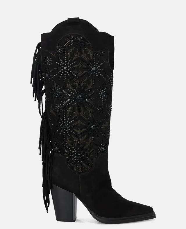 alma-en-pena-stiefelette-schwarz-9-5-cm-mit-strass-und-fransen image 1