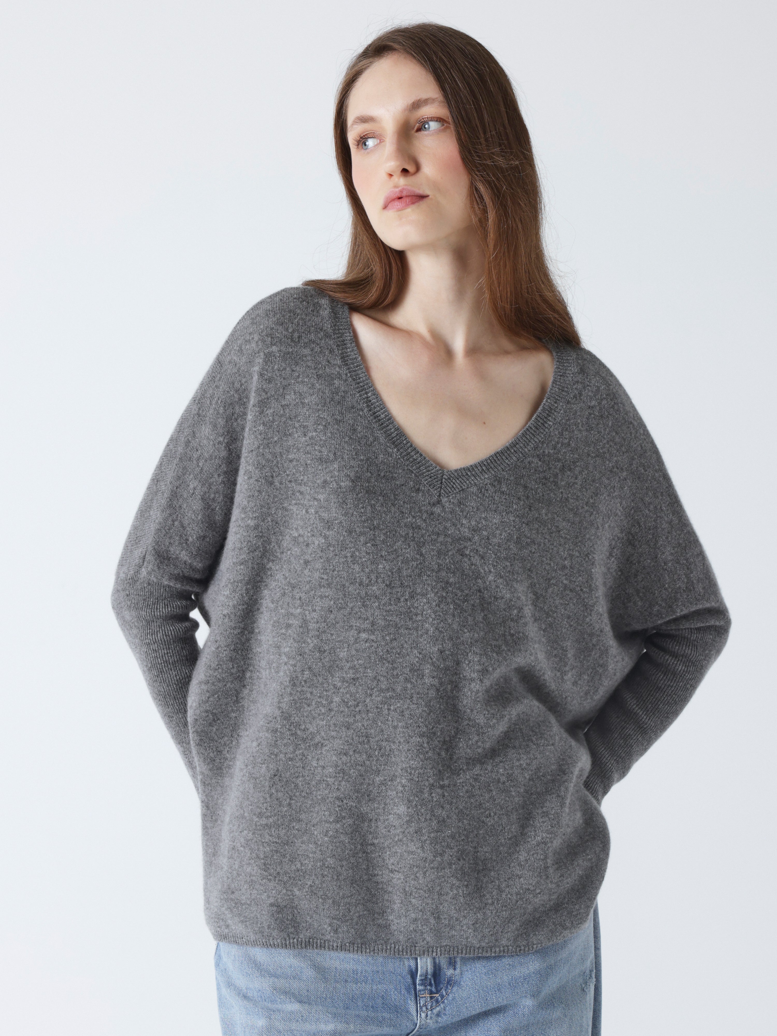 absolut-camille-damen-kaschmir-poncho-v-ausschnitt-grau image 1