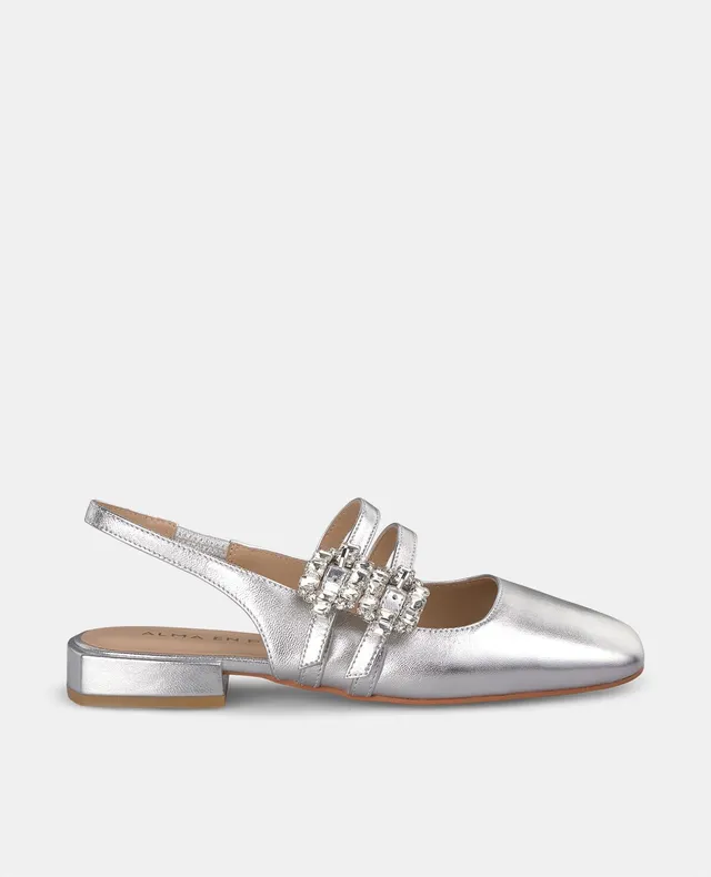 alma-en-pena-flacher-schuh-silber-mit-strass-schnallen-2-cm image 1