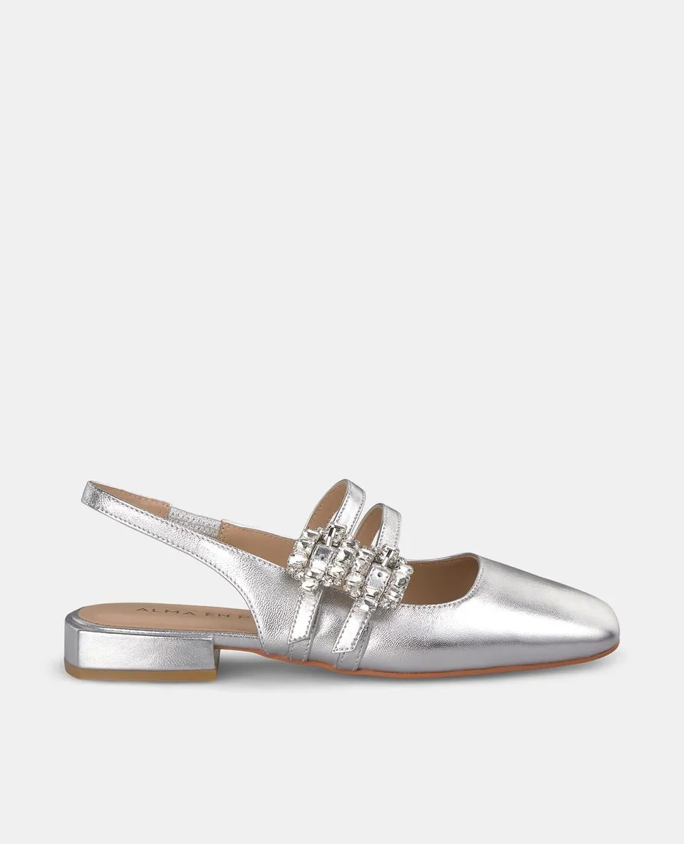 alma-en-pena-flacher-schuh-silber-mit-strass-schnallen-2-cm image 1